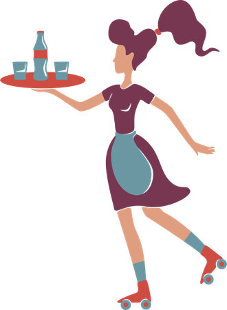 Retro style roller waitress serving  Illustration