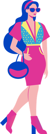 Retro woman wearing pink skirt top  Illustration