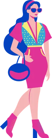 Retro woman wearing pink skirt top  Illustration