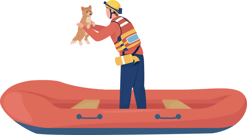 Retter rettet Hund aus dem Wasser  Illustration