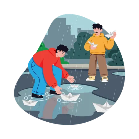 Rettung einer Ente aus dem Wasser  Illustration