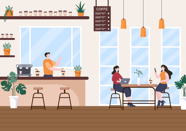 Pessoas de negócios reunidas no café  Ilustração