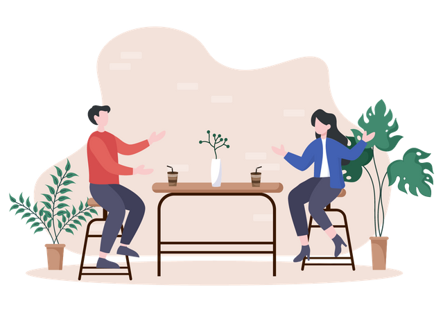 Amigos reunidos en cafe  Ilustración