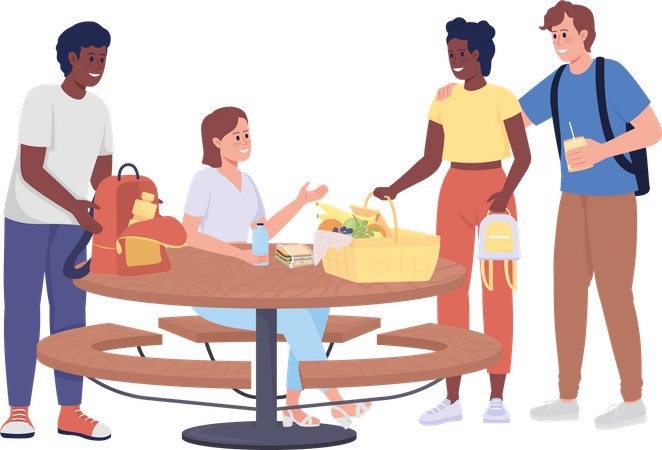 Reunión de amigos para picnic  Ilustración
