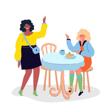 Chicas reunidas en el café.  Ilustración