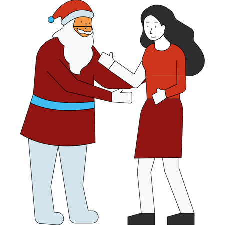 Chica conociendo a Papá Noel  Ilustración