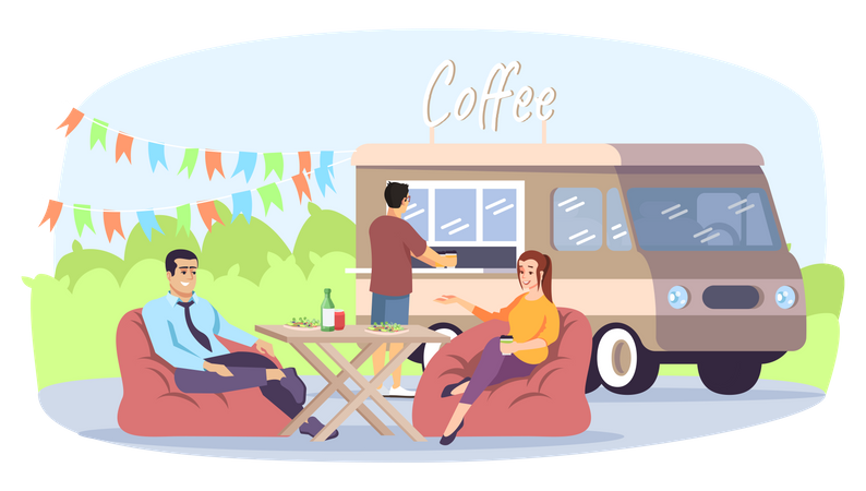 Réunion des collègues autour d'un café  Illustration