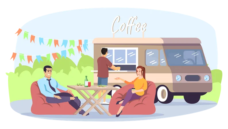 Réunion des collègues autour d'un café  Illustration