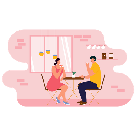 Réunion de couples au café  Illustration