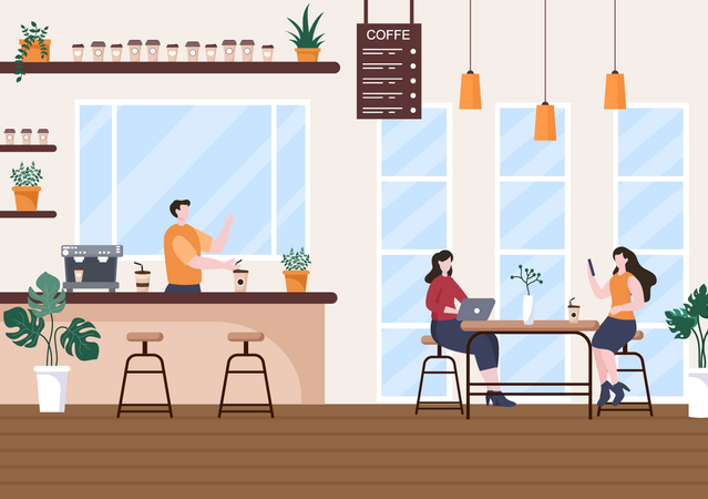 Gente de negocios reunida en la cafetería  Ilustración