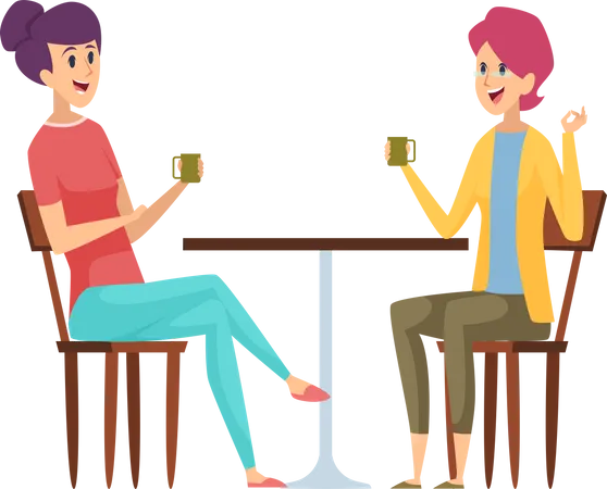 Réunion de filles au café  Illustration