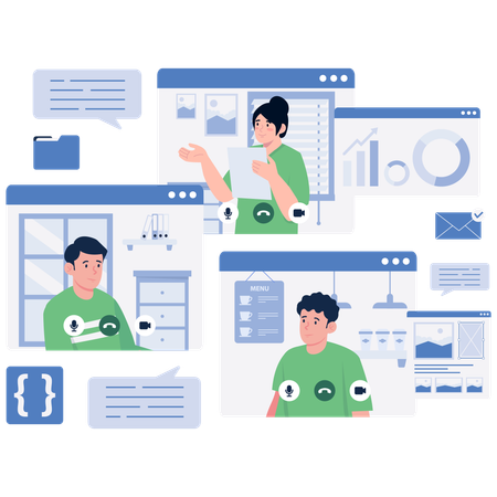 Réunion de groupe virtuelle pour la collaboration  Illustration