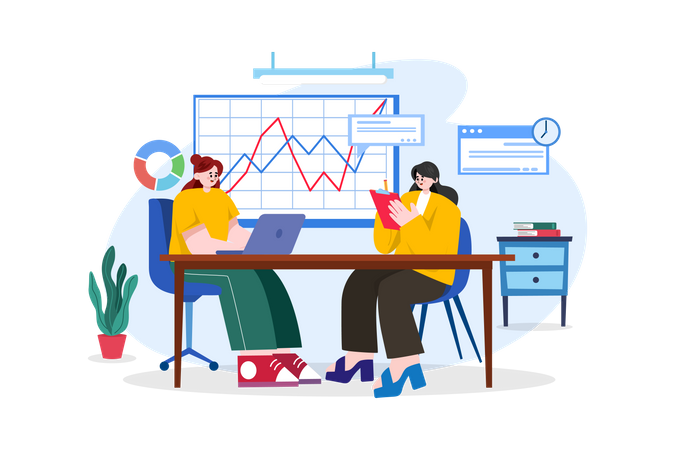 Équipe commerciale faisant une réunion sur l'analyse  Illustration