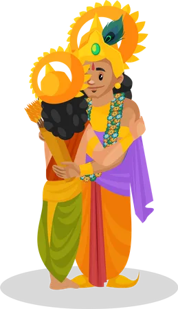 Le Seigneur Krishna rencontre Arjun  Illustration