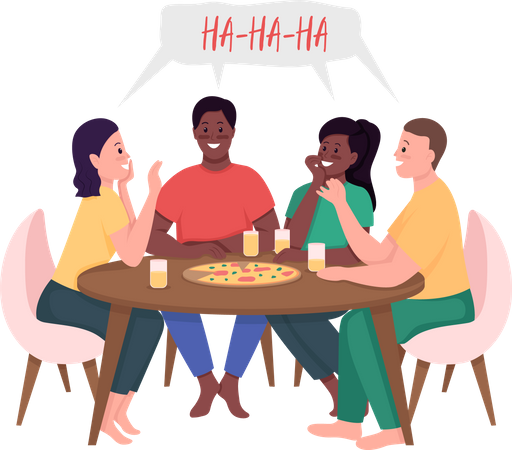 Rencontre d'amis autour d'une pizza  Illustration