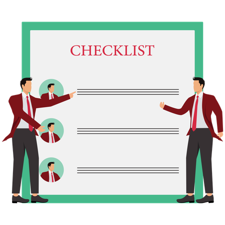 Réunion d'hommes d'affaires avec liste de contrôle de l'ordre du jour  Illustration