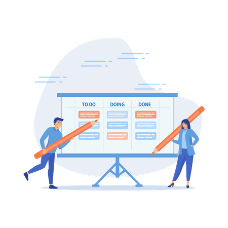 Review work progress on kanban board  Illustration