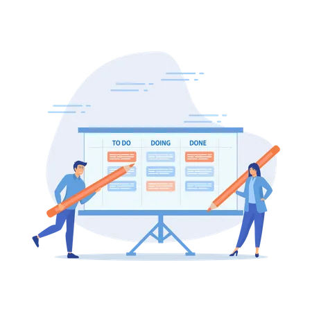 Review work progress on kanban board  Illustration