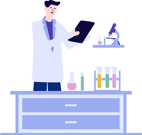 Revisão por pares de produtos químicos de laboratório feita por médico  Illustration