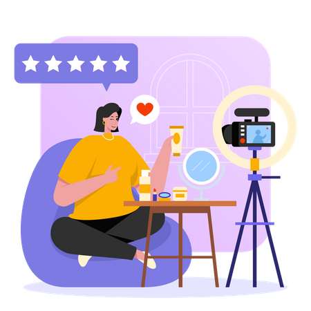 Revisión cosmética de vlogger de belleza  Ilustración