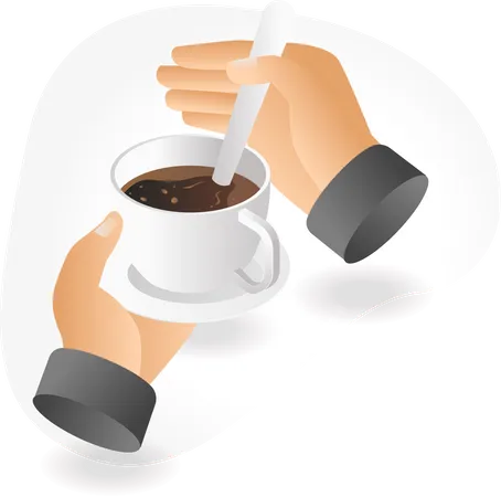 Revolviendo el café en la mano con una cuchara  Ilustración