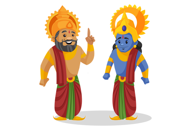 El rey Dasharatha de pie con Lord Ram  Ilustración