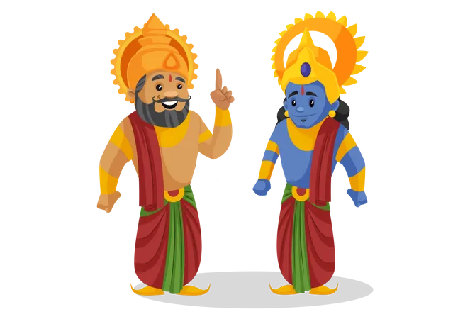 El rey Dasharatha de pie con Lord Ram  Ilustración
