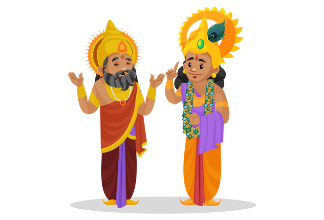 El rey Dhritarashtra hablando con el Señor Krishna  Ilustración