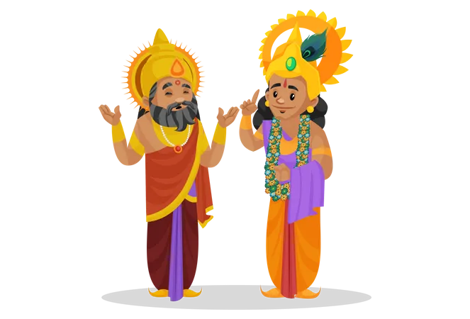 El rey Dhritarashtra hablando con el Señor Krishna  Ilustración