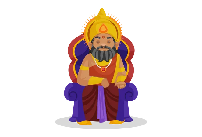 Rey Dhritarashtra sentado en el trono  Ilustración