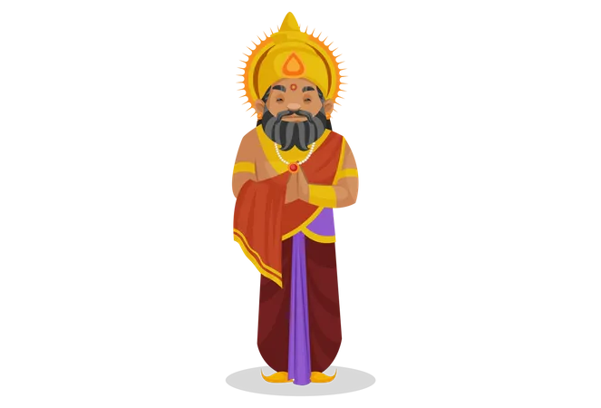 El rey Dhritarashtra de pie con pose de bienvenida  Ilustración