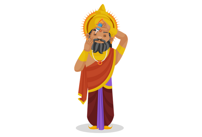 El rey Dhritarashtra se pone gotas para los ojos  Ilustración