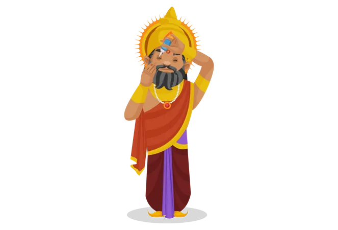 El rey Dhritarashtra se pone gotas para los ojos  Ilustración