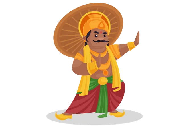 Rey Mahabali de pie con la señal de stop con la mano  Ilustración
