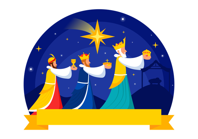 Los reyes dan un regalo de oro a Jesús  Ilustración