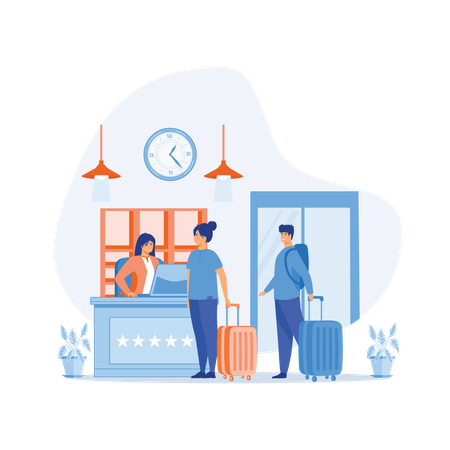 Rezeptionist begrüßt Touristengast  Illustration