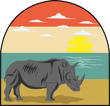 Rhino Retro Design Landscape Illustration