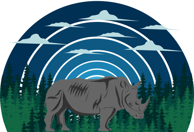 Rhino And Forest  Illustration
