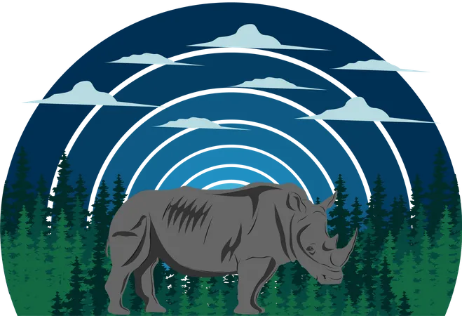 Rhino And Forest  Illustration