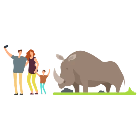 Happy Families Kids With Parents And Wild Zoo Animals In Wildlife Park Vector Cartoon Set Isolated On White Background Illustration Of Giraffe And Bird Bear And Panther Illustration