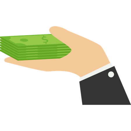 Rich and wealthy businessman hands holding pile of dollar banknotes  Illustration