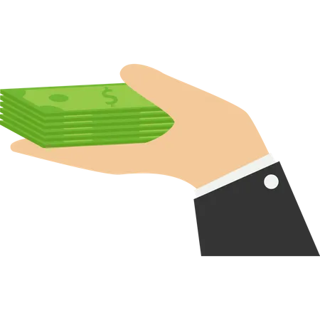 Rich and wealthy businessman hands holding pile of dollar banknotes  Illustration