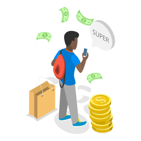 Rich boy doing shopping  Illustration