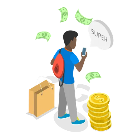 Rich boy doing shopping  Illustration