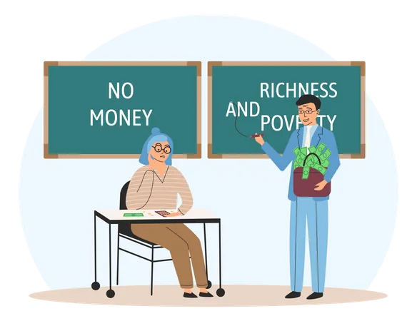 Rich businessman educating poor girl  Illustration