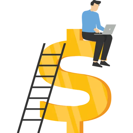 Money Success Or Financial Concept Successful Investment Wealth Growth Or Getting Rich Stock Market Returns Rich Businessman Jumping High Above Pile Of Money Coins With Growth Chart イラスト