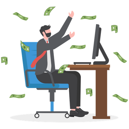 Rich businessman relax making money from online  Illustration