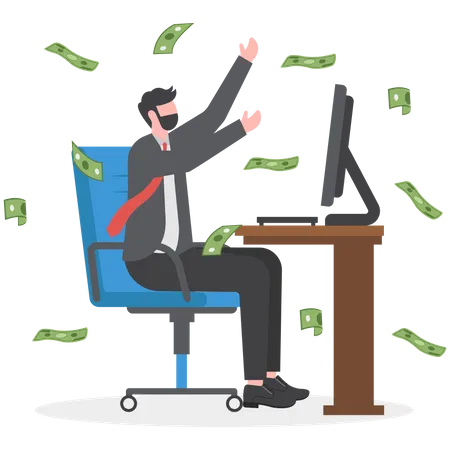 Rich businessman relax making money from online  Illustration
