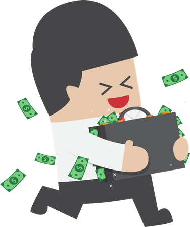 Rich businessman running away with money Illustration