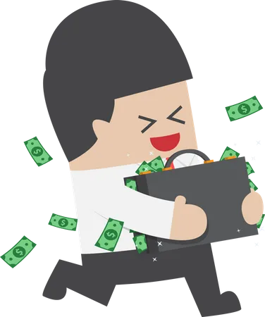 Rich businessman running away with money Illustration